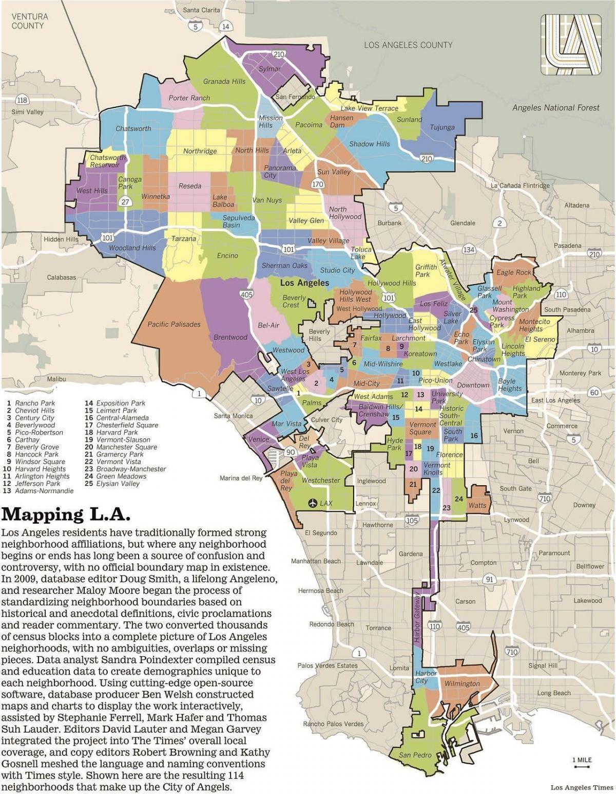 Kaart West Los Angeles Linnaosade 